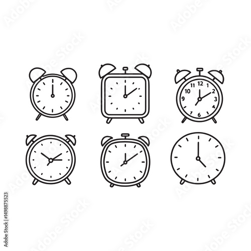 black and white alarm clock line art vector graphic