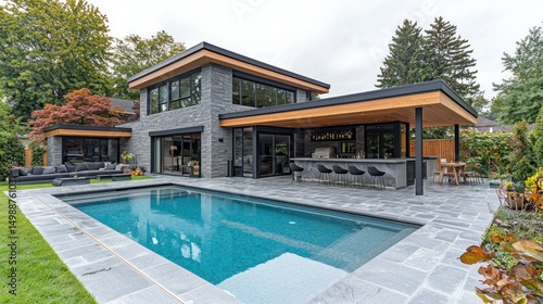 Wallpaper Mural Modern home exterior with pool and patio Torontodigital.ca