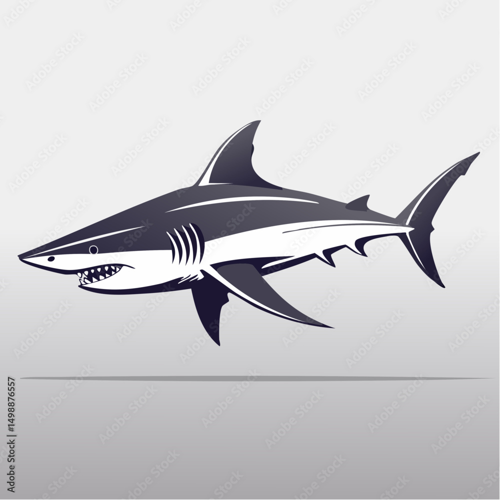 Fototapeta premium Minimalist Great White Shark Silhouette - Vector Flat Design