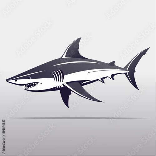 Minimalist Great White Shark Silhouette - Vector Flat Design
