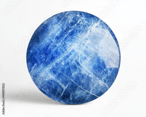Blue glass sphere with abstract globe design in space