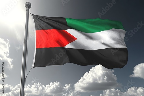 Sudanese flag waving in cloudy sky