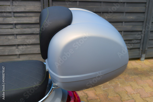 plastic grey motorcycle top case in rear scooter gray motorbike spacious transport and protect capacity accessories
