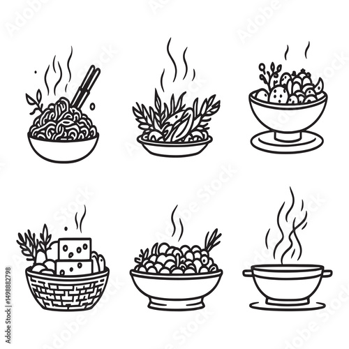 buffet restaurant meal serving line art vector design
