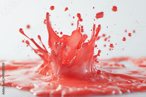 Red liquid splash with paint and drink elements in motion
