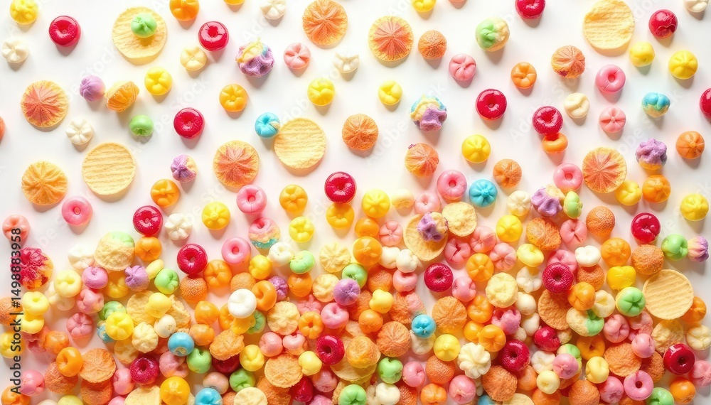 Fototapeta premium Pile of colorful candy, chips, and soda on white , unhealthy lifestyle, unhealthy, craving