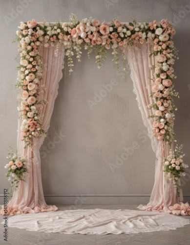 Elegant artificial flower backdrop with lace & ribbons  Romantic home decor , white, feminine, lace