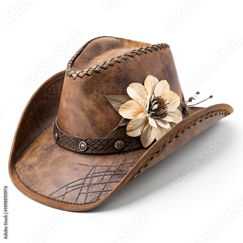 Rustic Style Brown Cowboy Hat with Flower Accent For Decoration