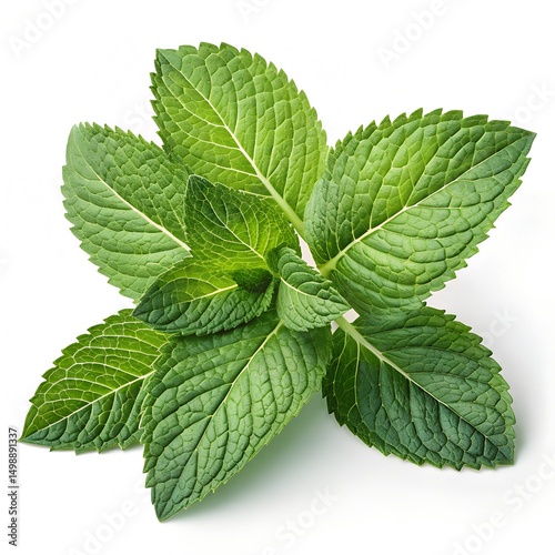 Fresh and Vibrant Green Mint Leaves Close Up Detailed View