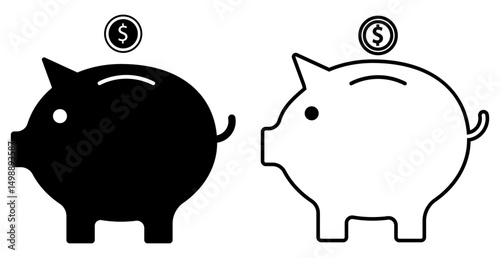 Money saving icons in  black and white colors