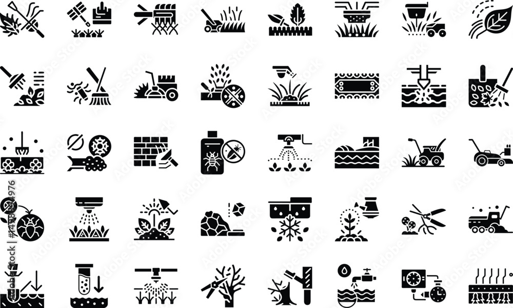 Gardening and landscaping black glyph icon set lawn care essentials Gardening and landscaping black glyph icon set lawn care essentials