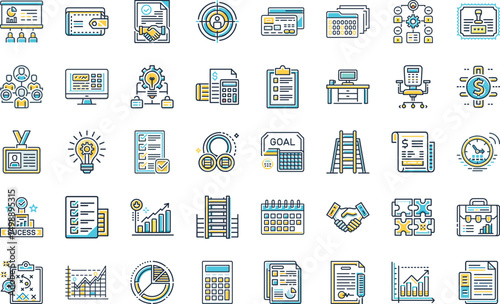 Business and finance icon set financial planning investment management strategy and corporate development