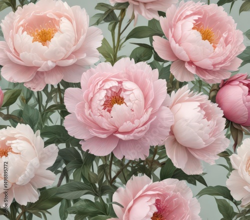 Delicate watercolor peonies & roses, vintage aesthetic  , pastel, classic, botanical