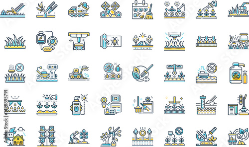 Set of agriculture and farming icons with modern line style and color