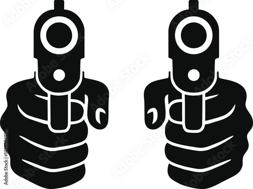 Dual handgun icon black silhouette graphic