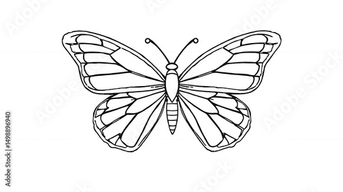 Simple black and white butterfly outline illustration for coloring and design purposes