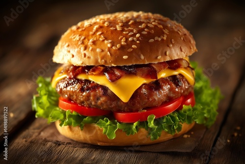 Gourmet burger close-up: me...