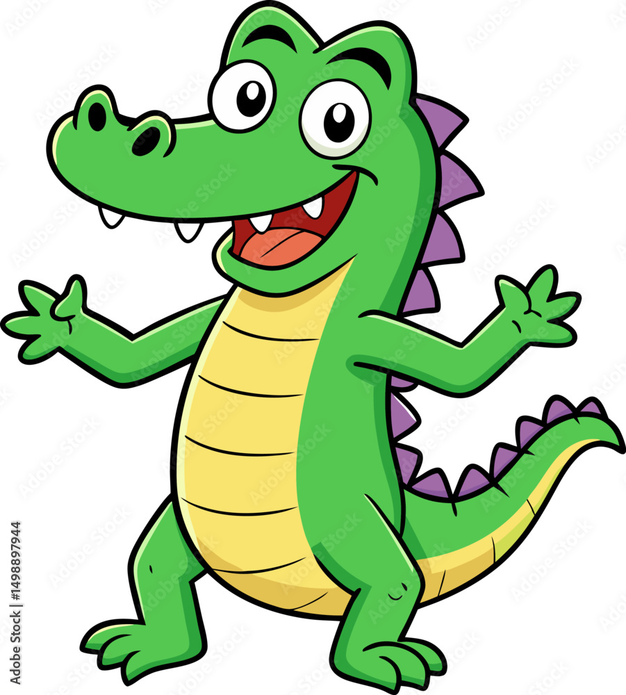 Fototapeta premium Playful baby alligator cartoon with cute eyes and joyful standing position ideal for kids books