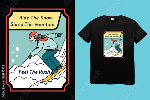 Fast Snowboarder Illustration – Alpine Winter Sports Vector, Extreme Snowboarding in Mountains – Vibrant Winter Sports Vector, Stylish Snowboarder in Motion – Adventure and Action Sports Art.