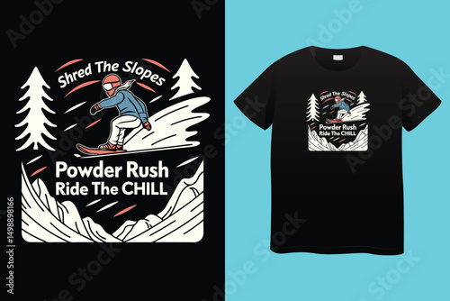 Fast Snowboarder Illustration – Alpine Winter Sports Vector, Extreme Snowboarding in Mountains – Vibrant Winter Sports Vector, Stylish Snowboarder in Motion – Adventure and Action Sports Art.