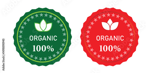 Organic Seals – 100% Natural Green and Red Labels with Leaf Icons