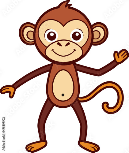 Cartoon monkey spreading arms with a big smile in animated playful stance for lively animal scenes