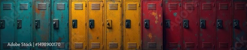 A row of numbered lockers, some open, some closed, hinting at secrets and untold stories within Ideal for themes of mystery, school, storage, privacy, and organization , closed locker, mystery