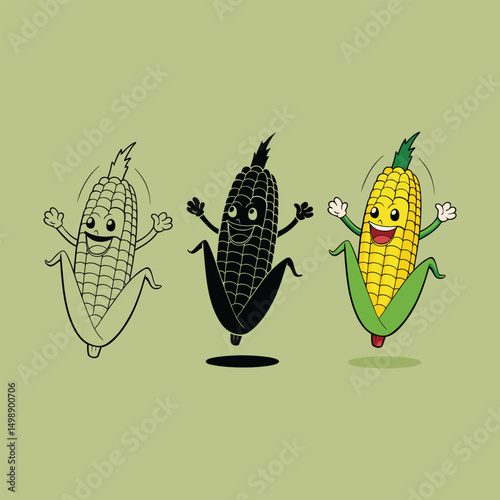 Cartoon corn characters illustration vector set maize icon design template