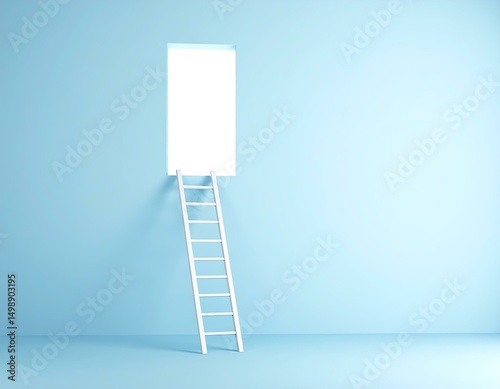 White Ladder Leading to Bright Opening in Light Blue Wall