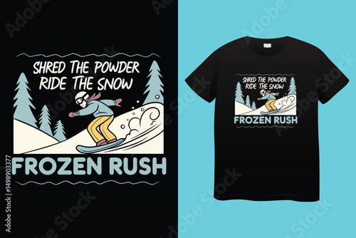 Man Riding Snowboard – Vibrant Mountain Snow Scene Illustration, Colorful Snowboarder on Snowy Peak – Winter Activity Vector, Thrilling Snowboarding Adventure – Vector Man on Icy Slope.