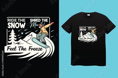 Man Riding Snowboard – Vibrant Mountain Snow Scene Illustration, Colorful Snowboarder on Snowy Peak – Winter Activity Vector, Thrilling Snowboarding Adventure – Vector Man on Icy Slope.