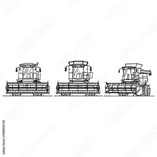combine harvester agricultural machine farming equipment vector line art