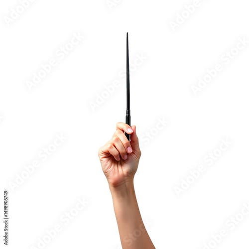 Vara mágica sostenida por una mano. Aislado sobre fondo transparente. PNG. 