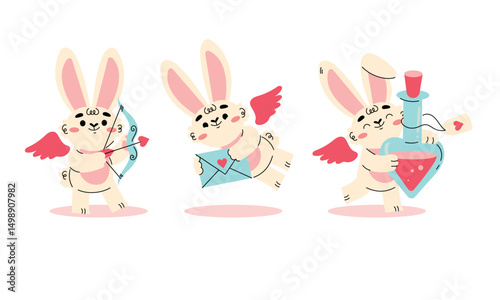 Adorable and cute Valentine Bunny Characters designed with delightful lovethemed elements