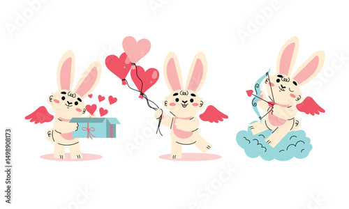 Adorable and cute bunny cupids are delivering love and happiness in a charming way