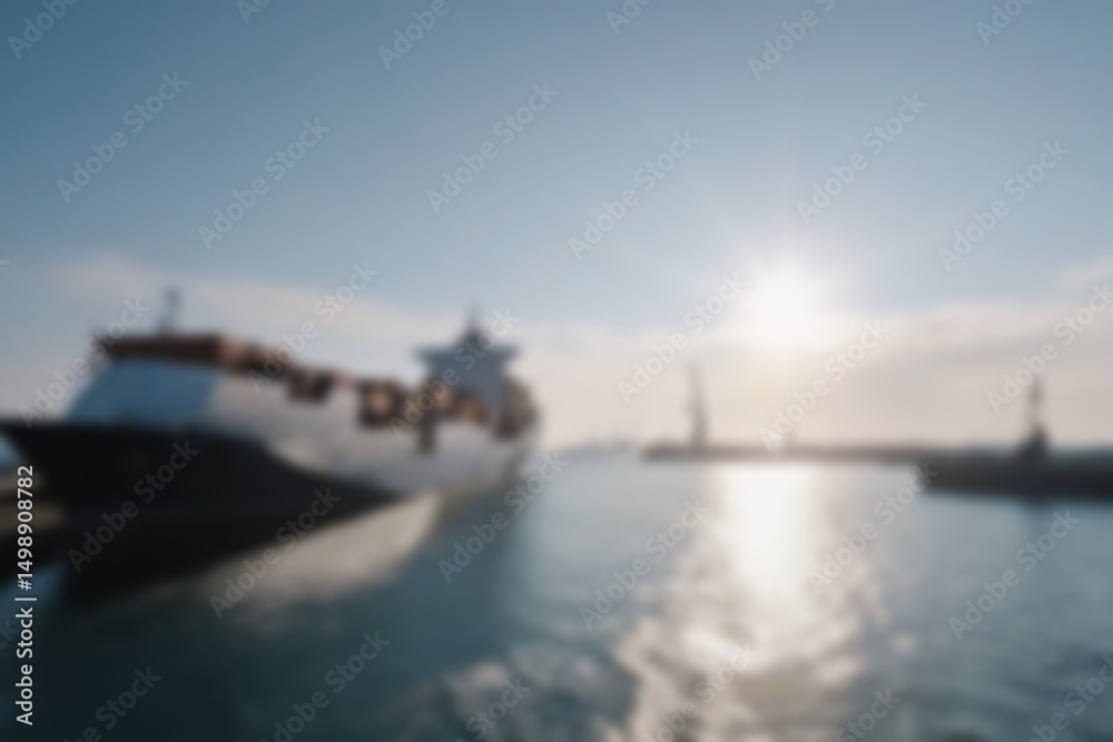 Naklejka premium blurry harbor, bright ship harbor, exposed to morning sunlight, large ships are seen docked at the harbor pier, wallpaper, blurry background.
