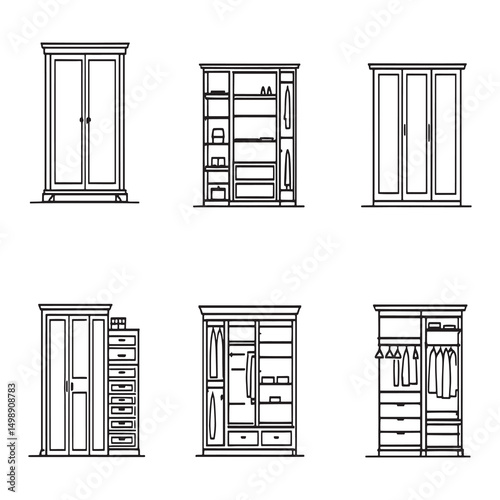 customizable closet system for bedroom storage line art