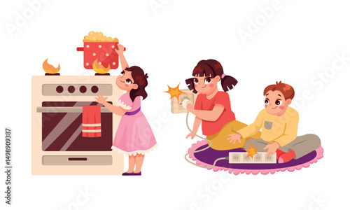 Kids Happily Cooking Together in a Bright and Cheerful Kitchen Environment Full of Joy