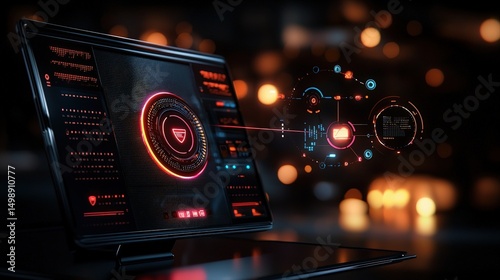 Cybersecurity threat detection software futuristic interface visualization for digital workspace