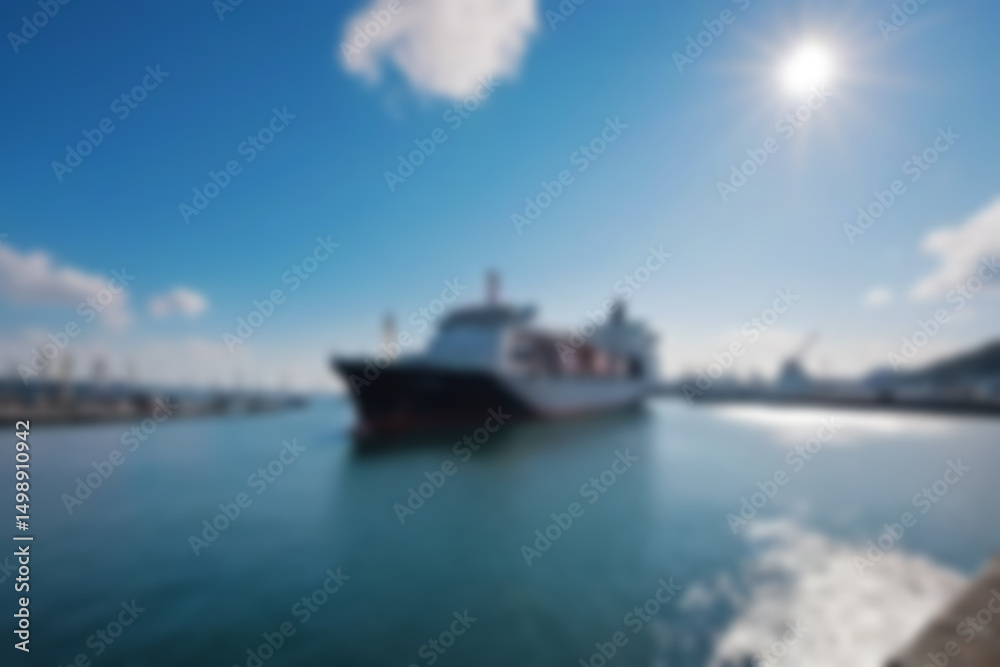 Fototapeta premium blurry harbor, bright ship harbor, exposed to morning sunlight, large ships are seen docked at the harbor pier, wallpaper, blurry background.