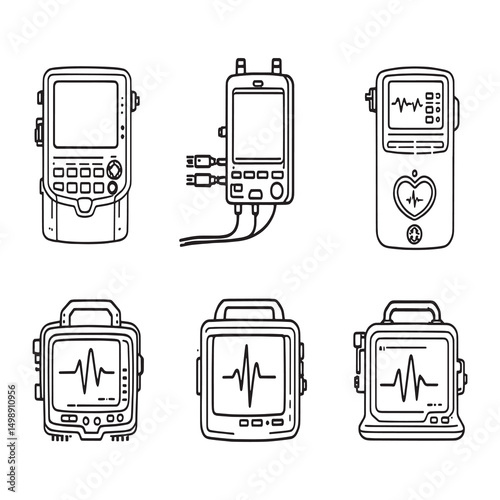 defibrillator medical emergency device vector line art illustration