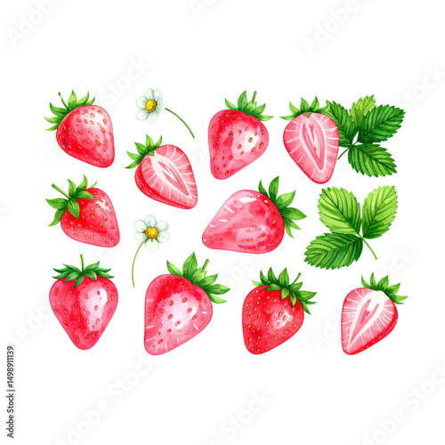 Frisch reife rote Erdbeer-Obstbeere isoliert für gesunde Sommer-Desserts und diätetischen Bio-Saft
