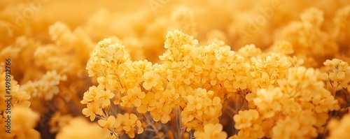 Golden flowers field, sunny day, nature