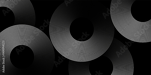 Blue abstract background with glowing circles. Swirl circular lines pattern. Geometric spiral. Twirl element. Modern graphic desi