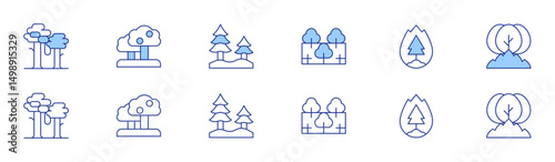 Forest icon set in two styles, Duotone and Thin Line style. Editable stroke. forest, trees, forest fire