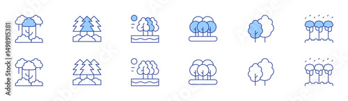 Forest icon set in two styles, Duotone and Thin Line style. Editable stroke. forest, trees, rainforest
