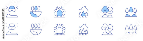 Forest icon set in two styles, Duotone and Thin Line style. Editable stroke. forest, wildfire, trees