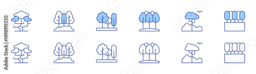 Forest icon set in two styles, Duotone and Thin Line style. Editable stroke. tree, forest, trees