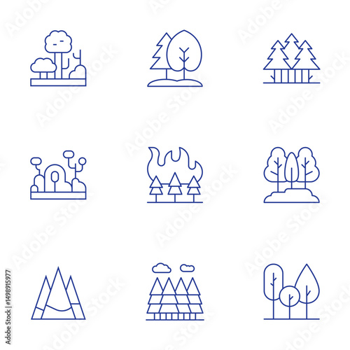 Forest icons set. Thin Line style, editable stroke. forest, wildfire