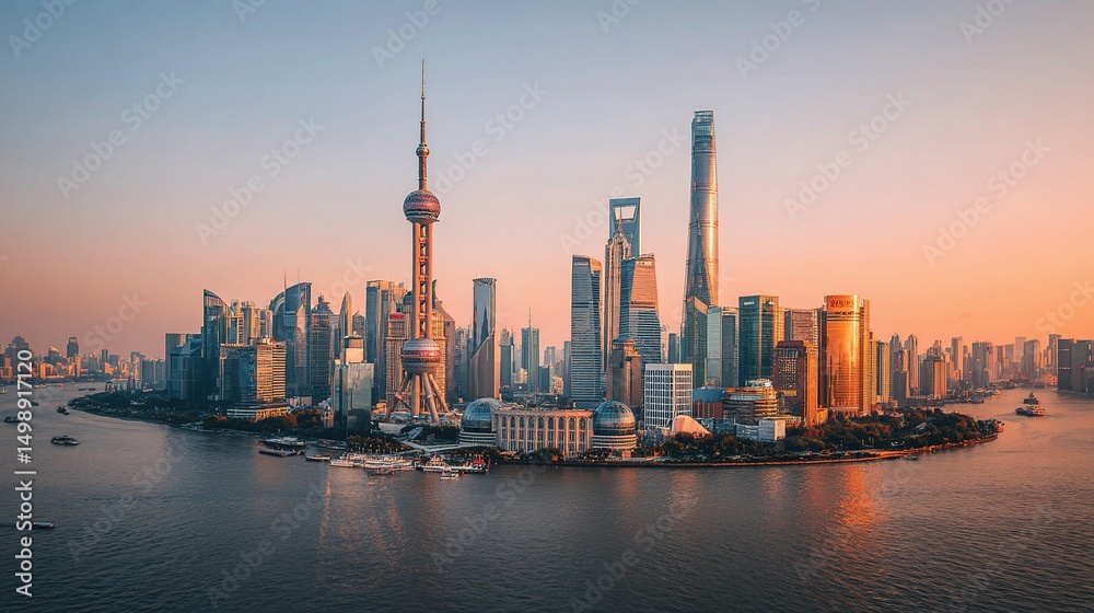 Obraz premium Stunning Sunset Over Shanghai Financial District Skyline